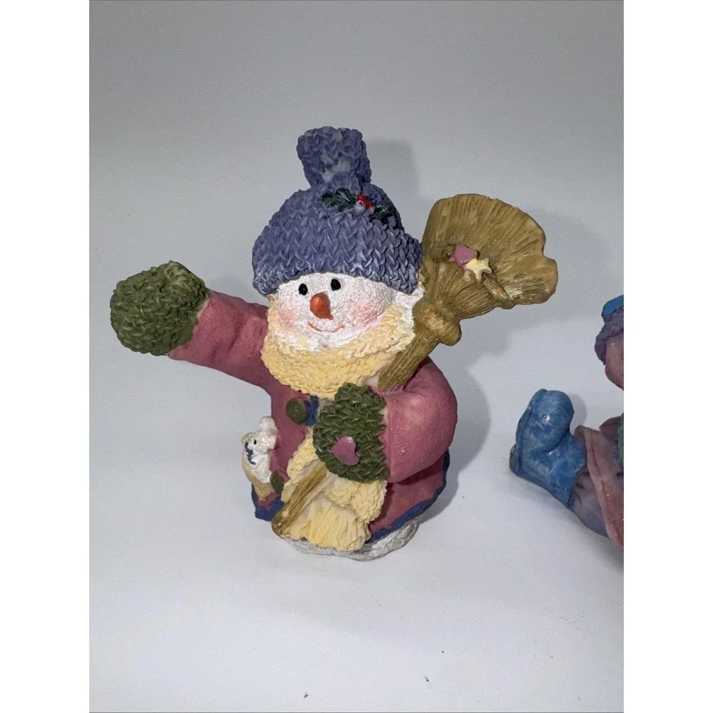 Vintage Home Interior Sugar Plum Santa And Snowman Set 2002 Pastel Christmas